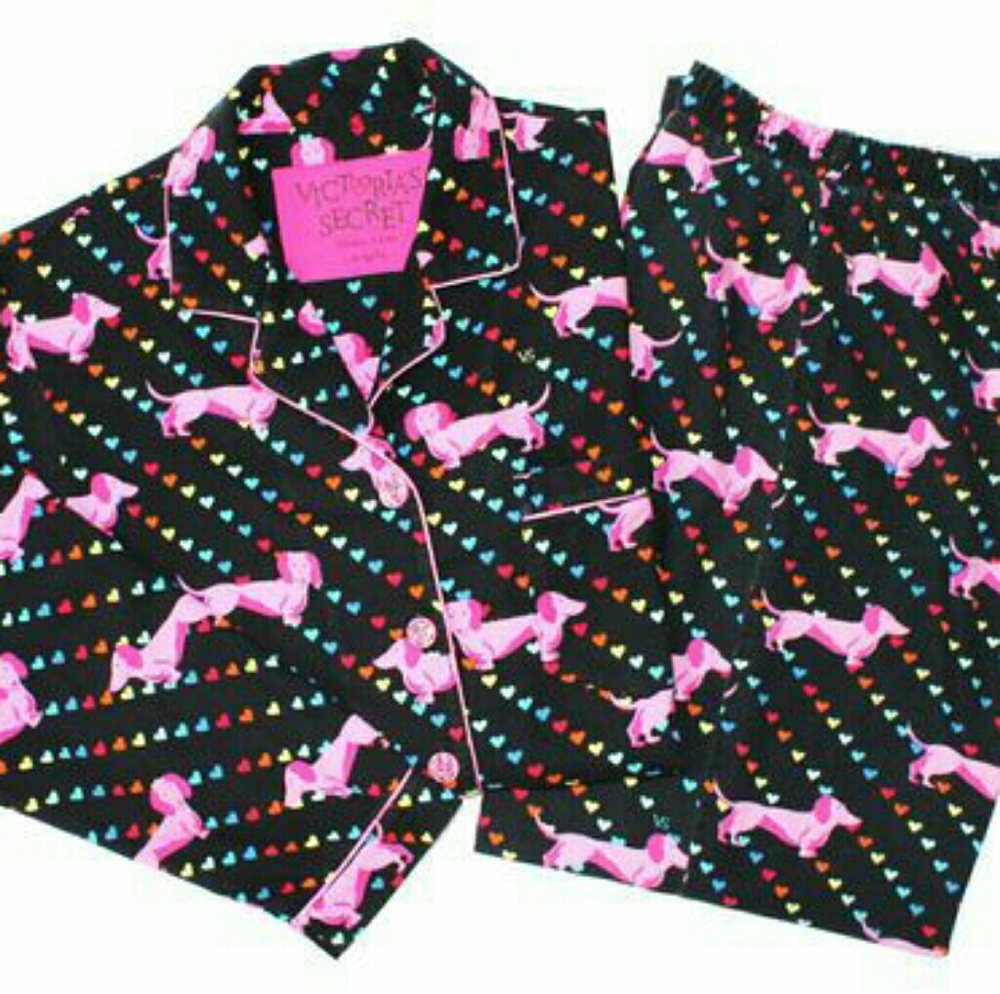 Victoria's Secret 2 Pc Flannel Dachshund Pajamas