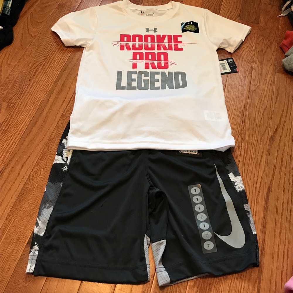 NWT UA Boys shirt and Nike shorts