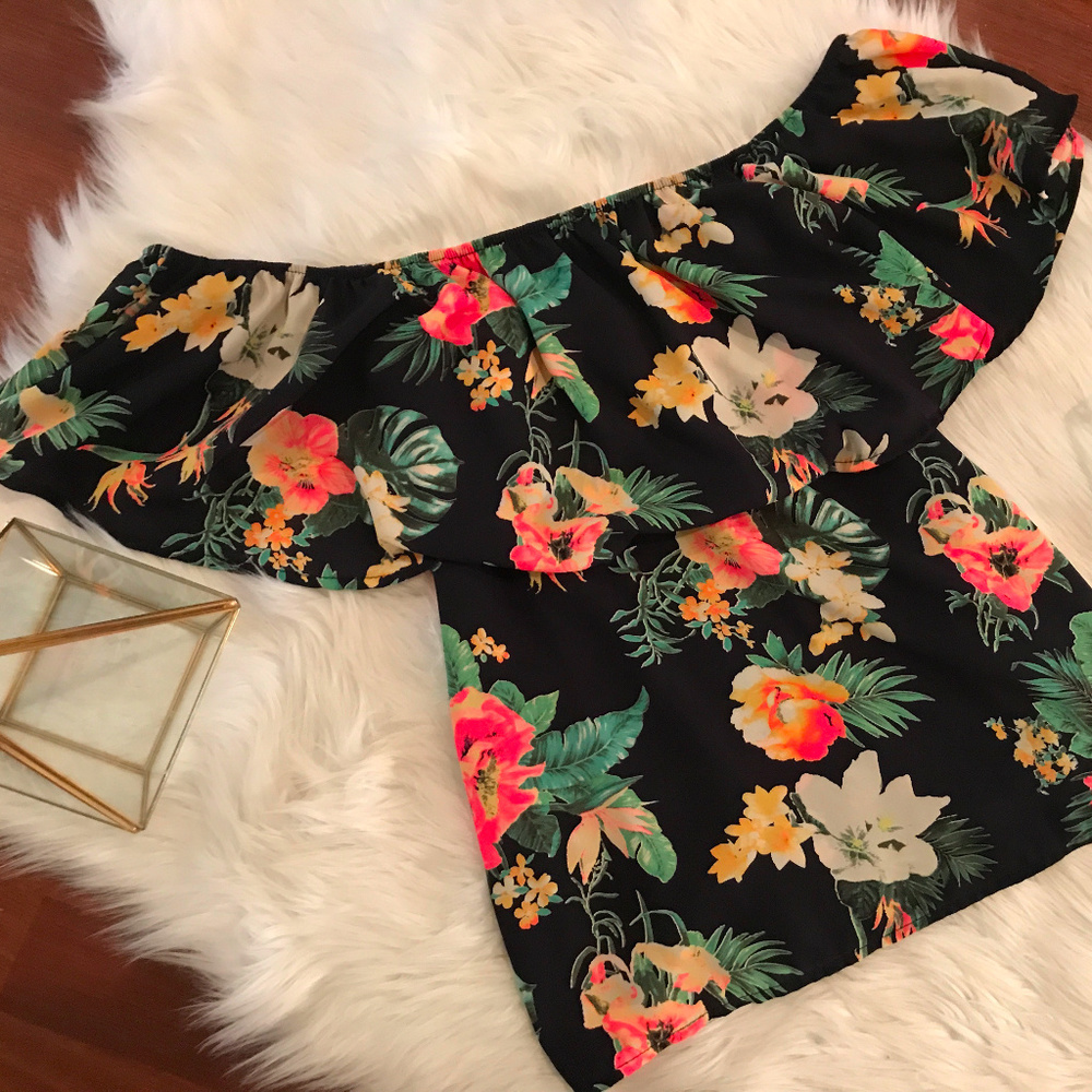 Silky floral off-the-shoulder top