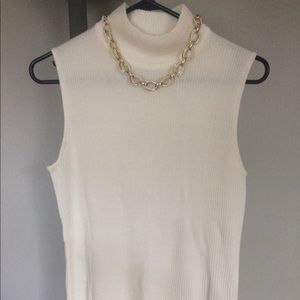 White Mock Neck Knit Tank Top
