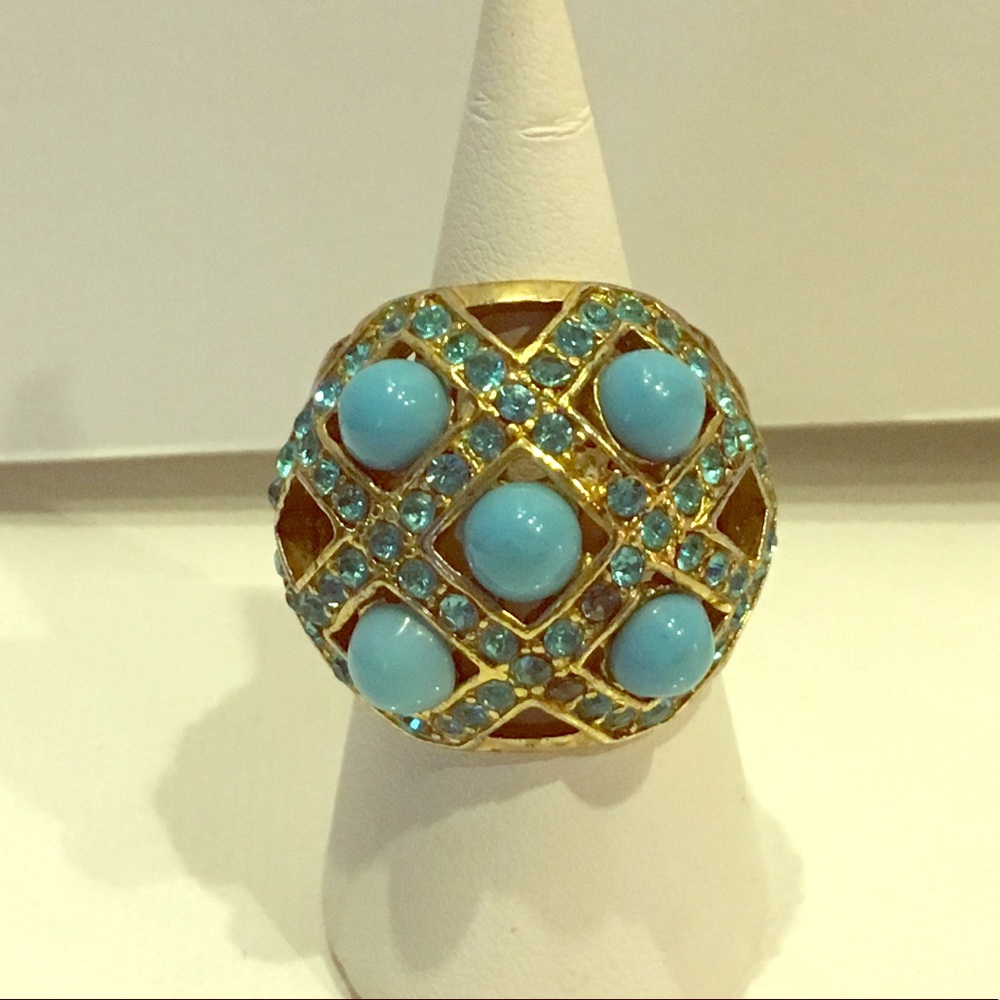 Turquoise & Swarovski Statement Ring