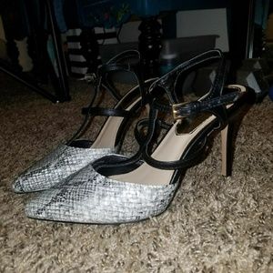 Faux Snakeskin T-strap Heels