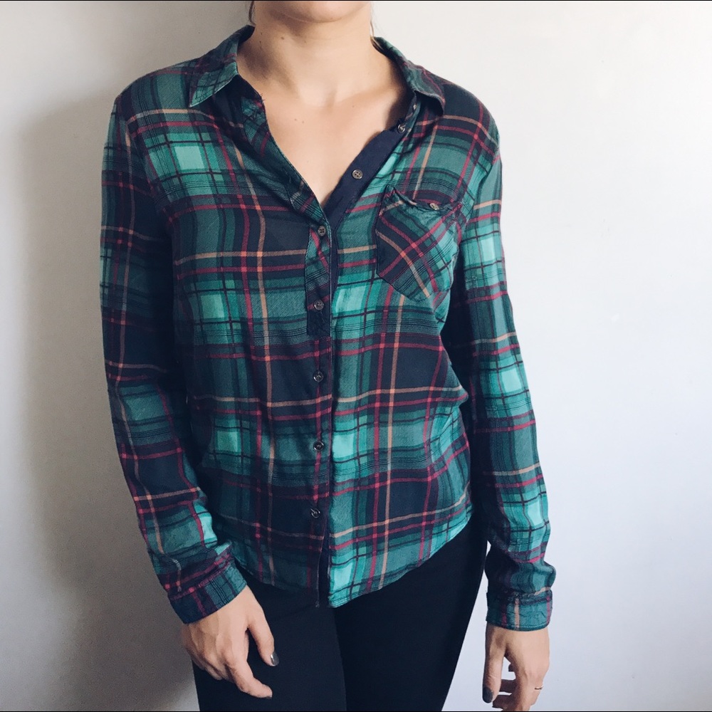 Emerald Green Button Down Flannel Shirt