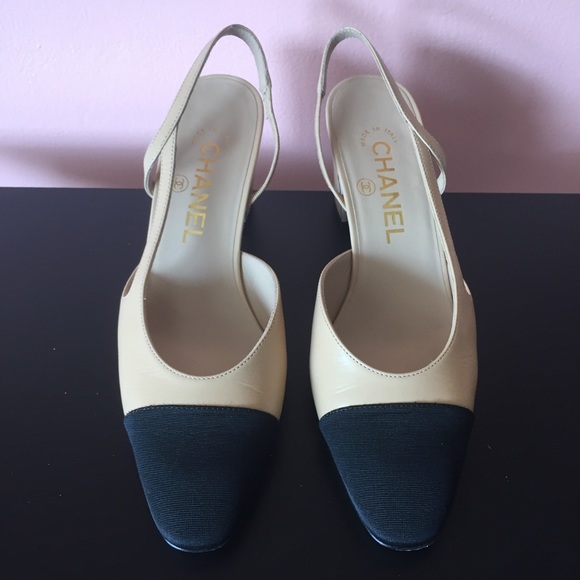 Chanel Two Tone Grosgrain Leather Slingbacks - Picture 3 of 4