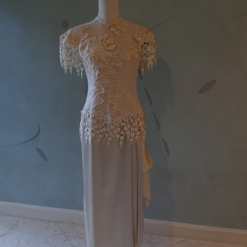 Lace and silk wedding dress