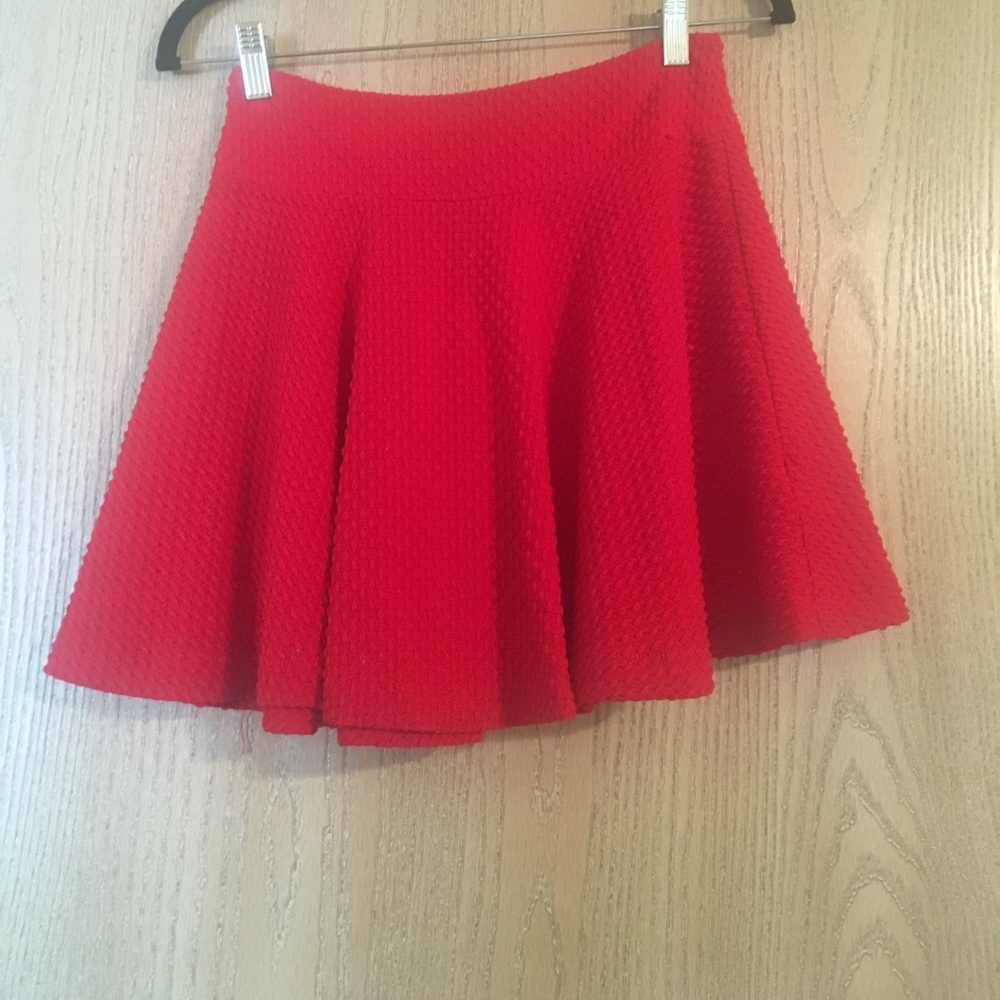 Red Textured Mini Skirt