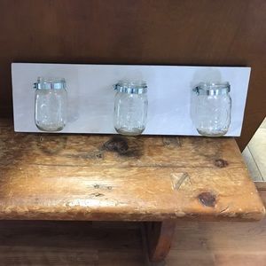 DIY mason jar storage. Hanging hooks on back