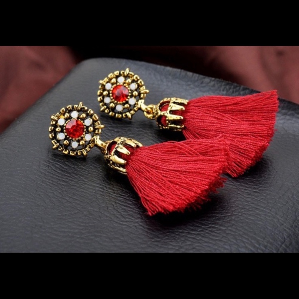 Dark red tassel earrings