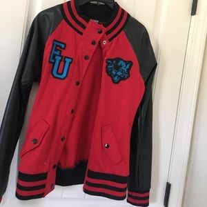 Pleather FU Letterman Jacket