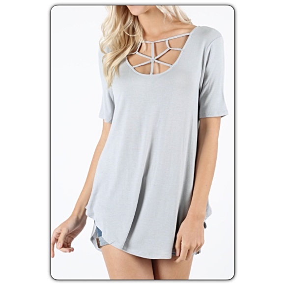 Silver-Gray Cage Flowy Tunic Top Tee Sold - Picture 2 of 6