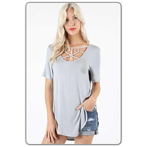 Silver-Gray Cage Flowy Tunic Top Tee Sold - Picture 4 of 6
