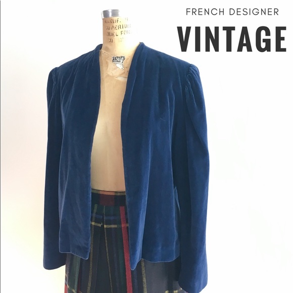 Vintage Jackets & Blazers - Vintage Blue Velvet Jacket by Jean Halm, Paris
