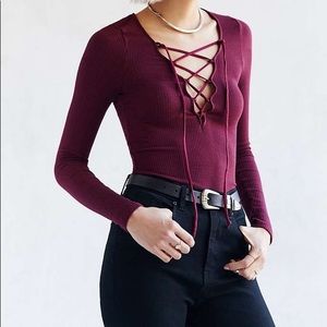 UO Project Social Lace Up Knit Top