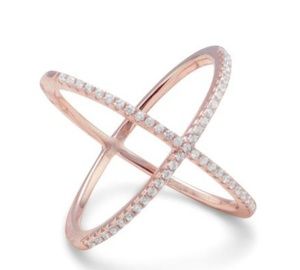 Rose GOLD PLATED CRISS CROSS 'X' RING SIGNITY CZ