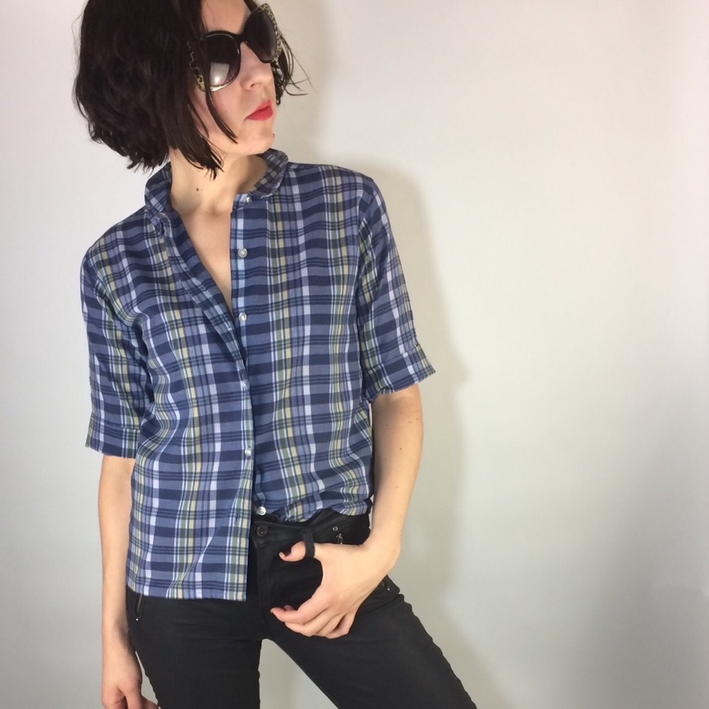 Vintage plaid button down blouse