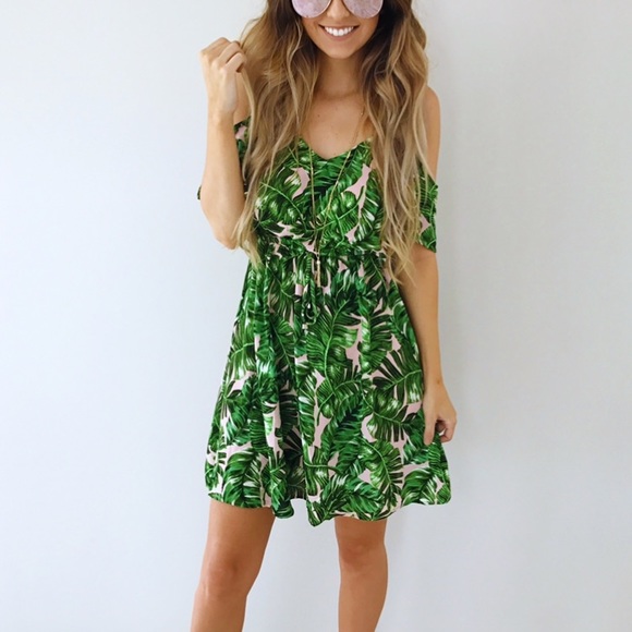 shophopes Dresses & Skirts - In The Rain Forest Cold Shoulder Dress