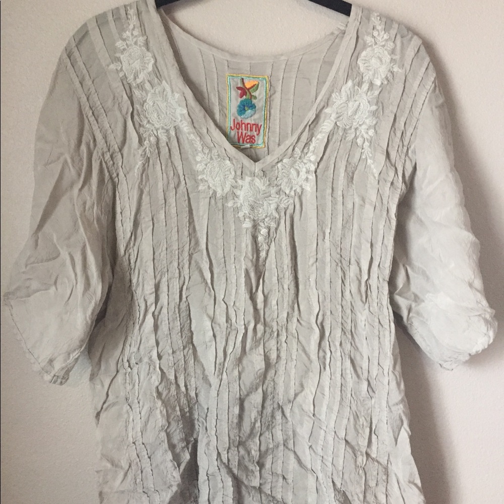 Pale Grey Tee with Embroidery Detail