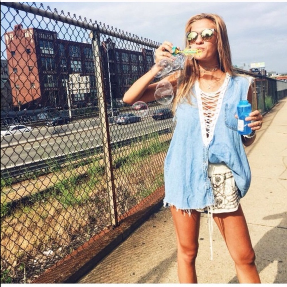 LF Denim Lace Up Chambray Dress