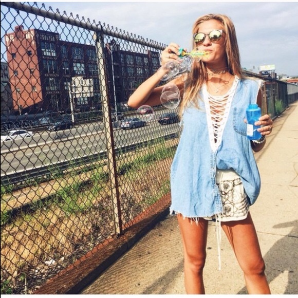 LF Denim Lace Up Chambray Dress - Picture 1 of 8