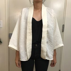 F21 White Embroided Kimono - S
