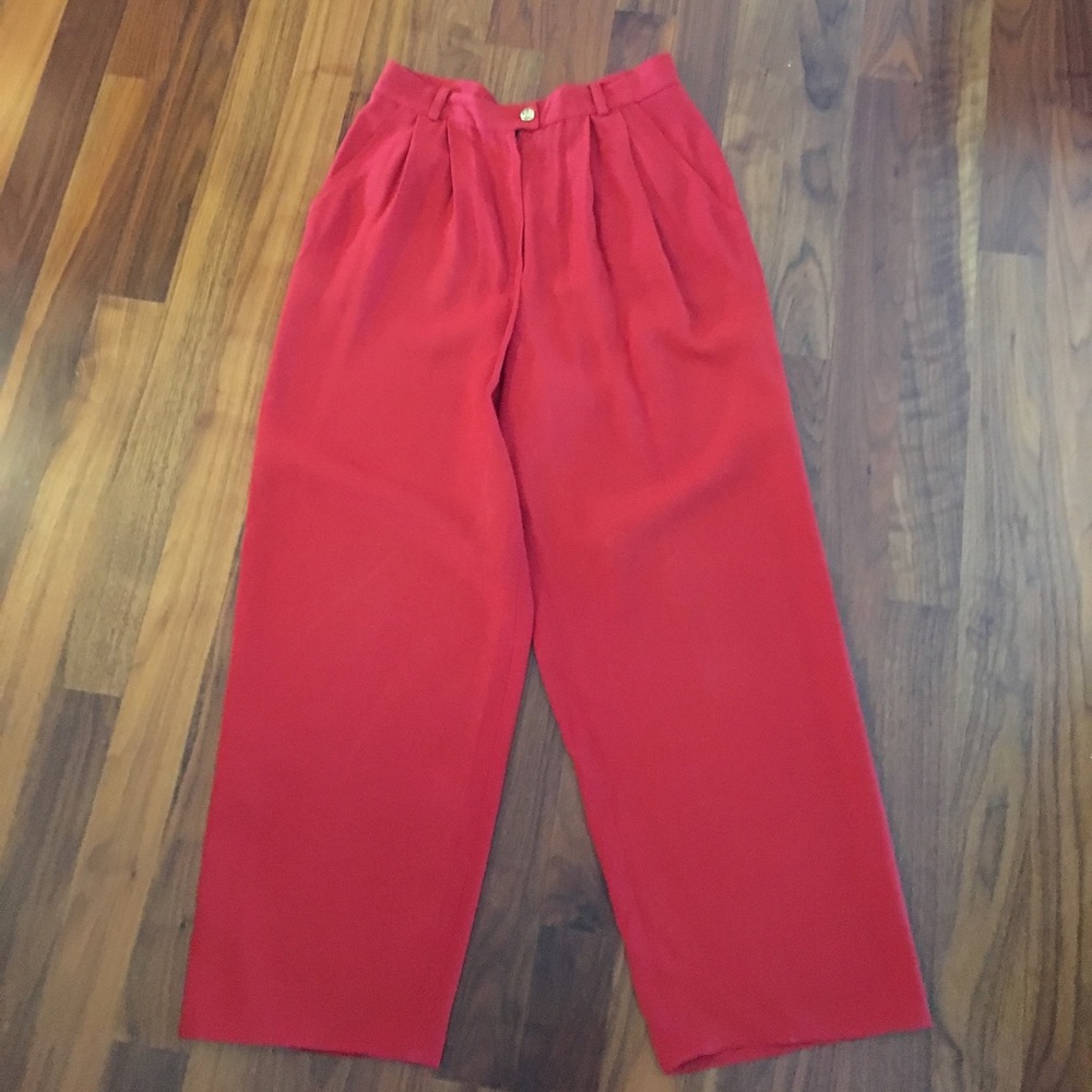 Vintage. Red pleated loose pants. Gold button.