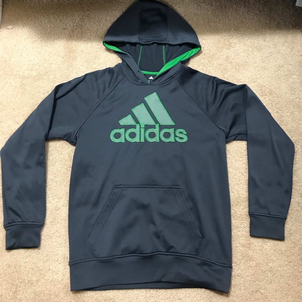 Adidas Gray and Green Hoodie Men's S