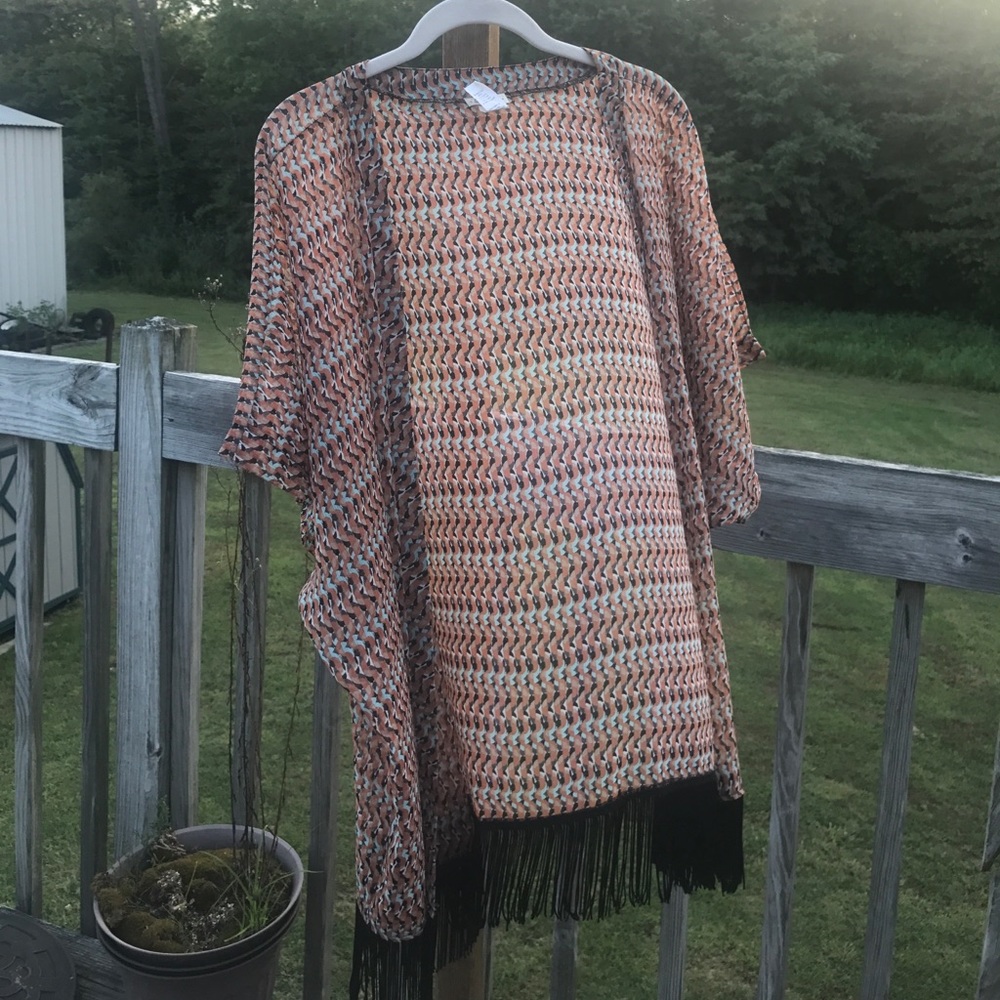 Multicolor cover up with black fringe Sz 2X