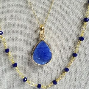 Druzy Geode and Rosary Bead Layered Necklace