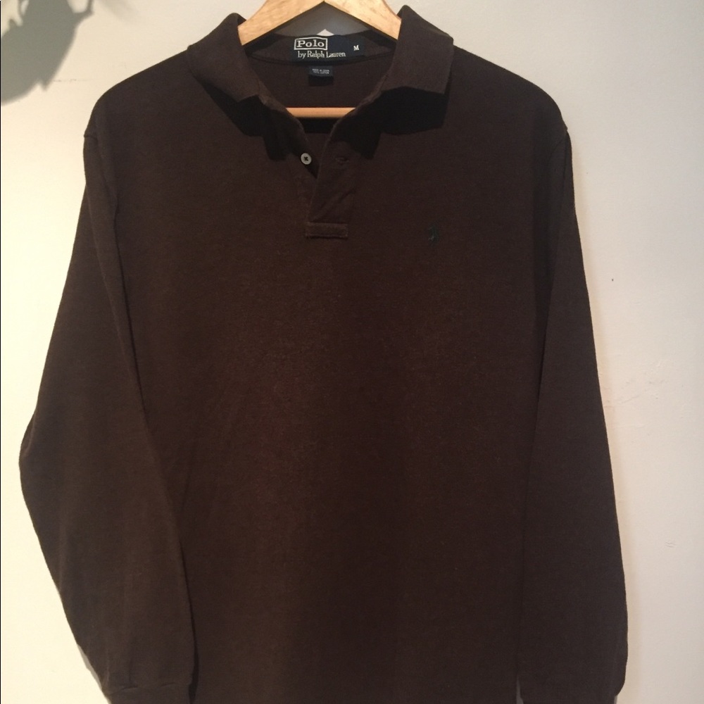 EUC Ralph Lauren brown long sleeve polo. Size M
