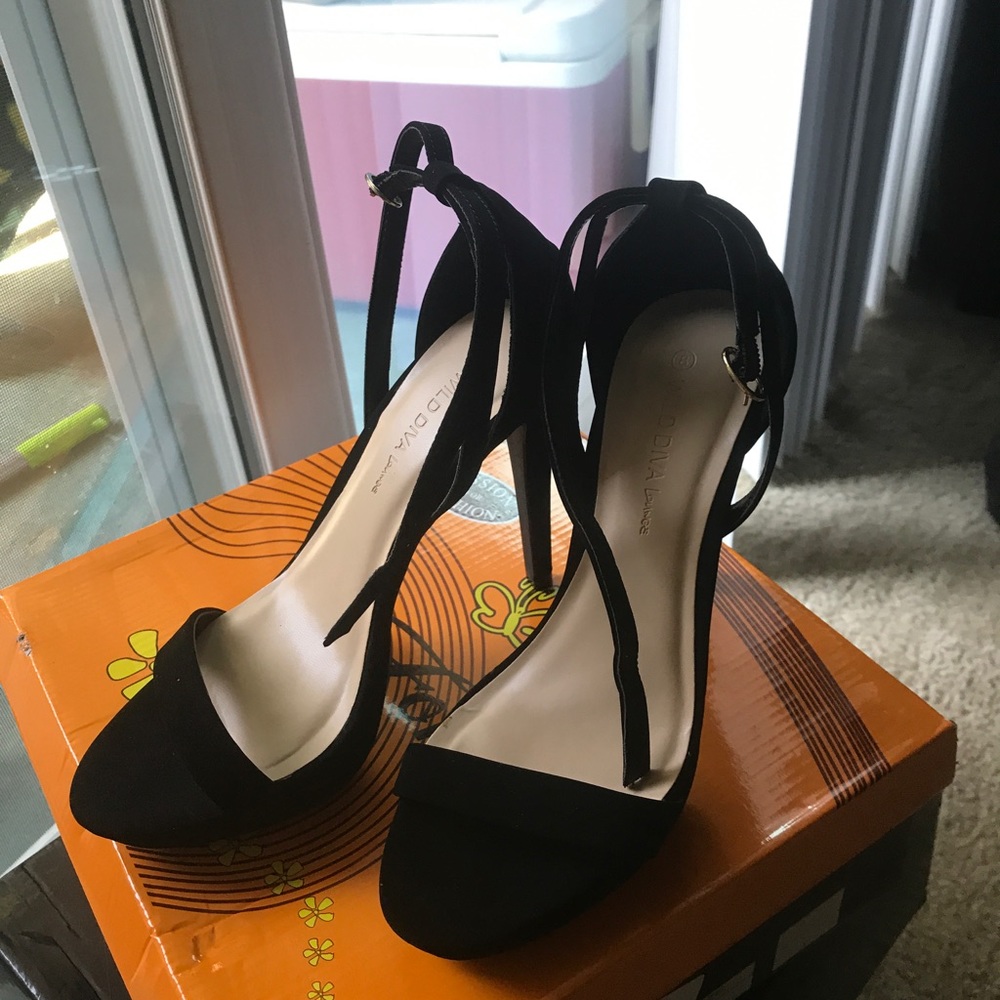 Black strap heels