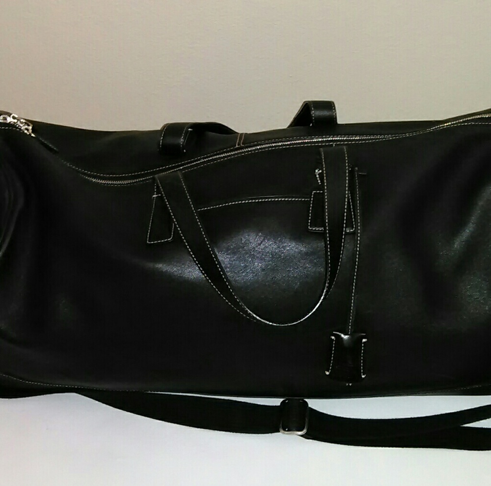 Coach black leather travel weekender duffle bag