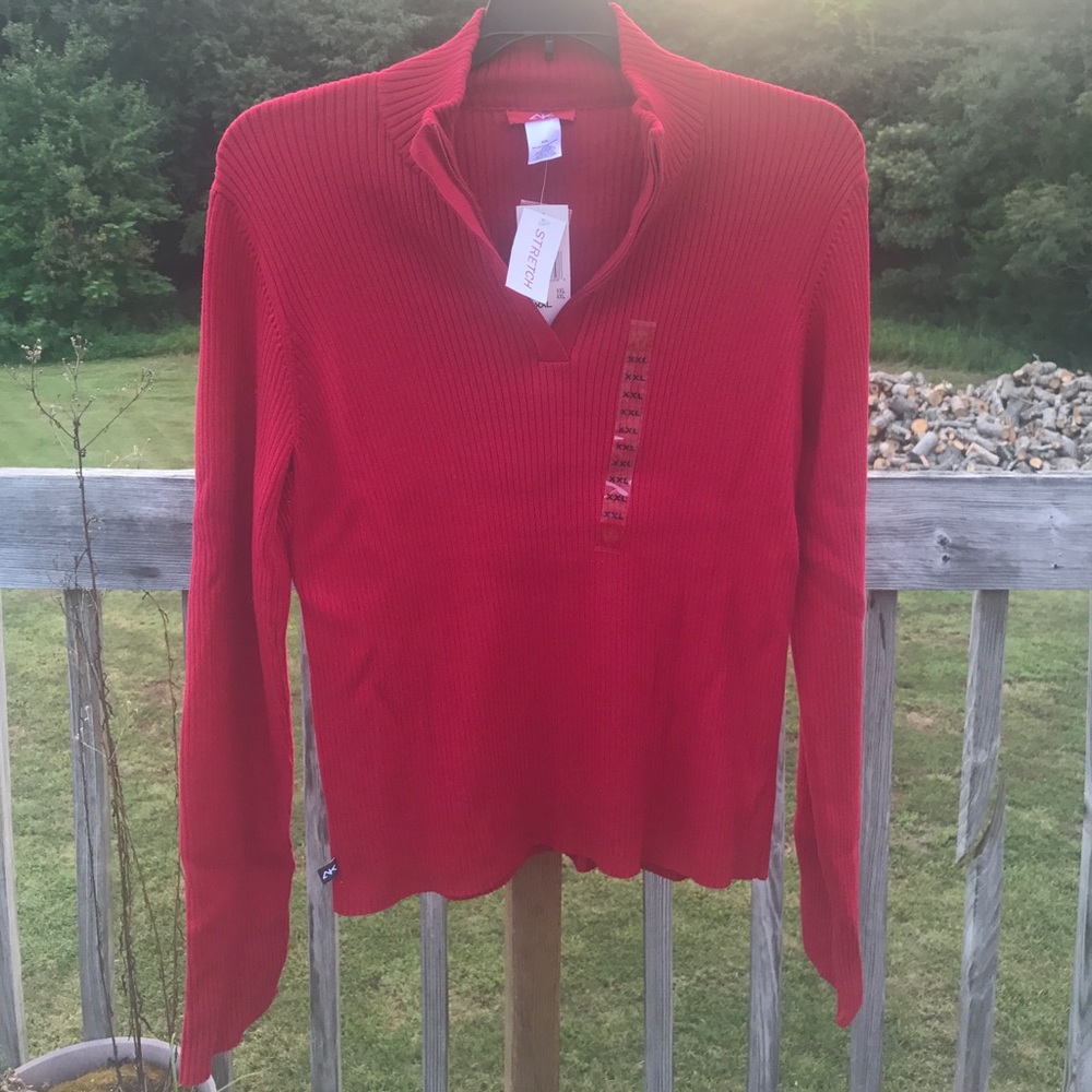 Red Anne Klein Sweater w Partial Neck Zipper XXL