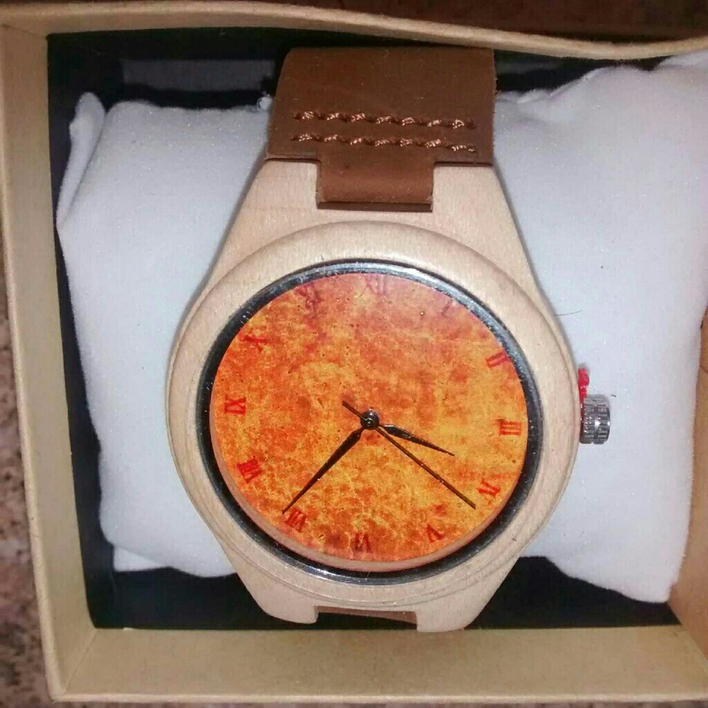 100% leather &wood watch