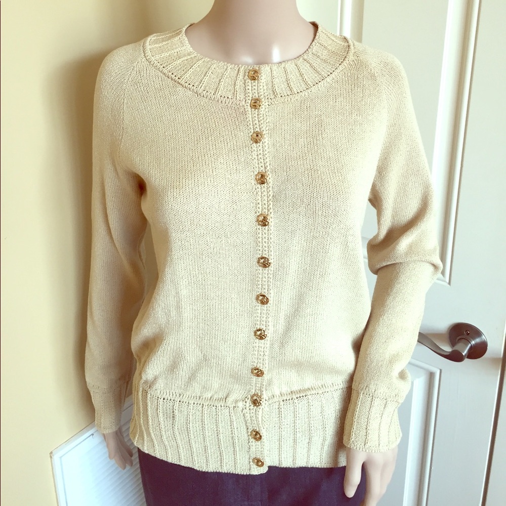 🎗ST. JOHN Vtg Light Gold/Tan Knit Cardigan🎗