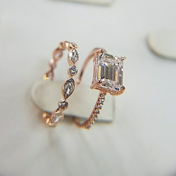 14k Rose Gold 2pc 6x8 1.75ct Wedding 2pc - Picture 7 of 8