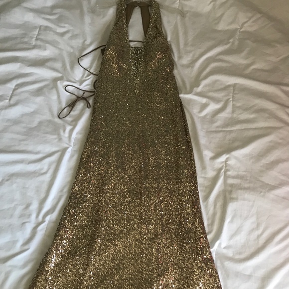 Gold Evening Dress, mermaid style full sequins - Picture 3 of 8