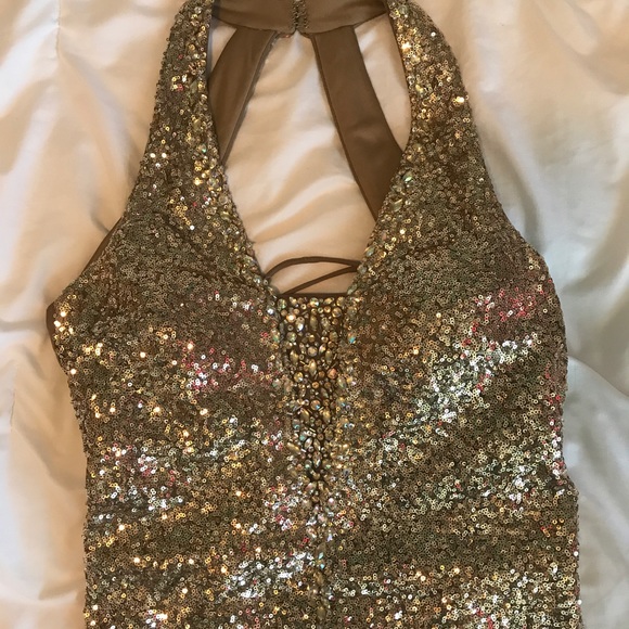 Gold Evening Dress, mermaid style full sequins - Picture 6 of 8