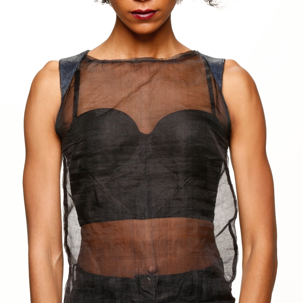 Naz&Court Ahimsa Silk Top with Cobia Leather