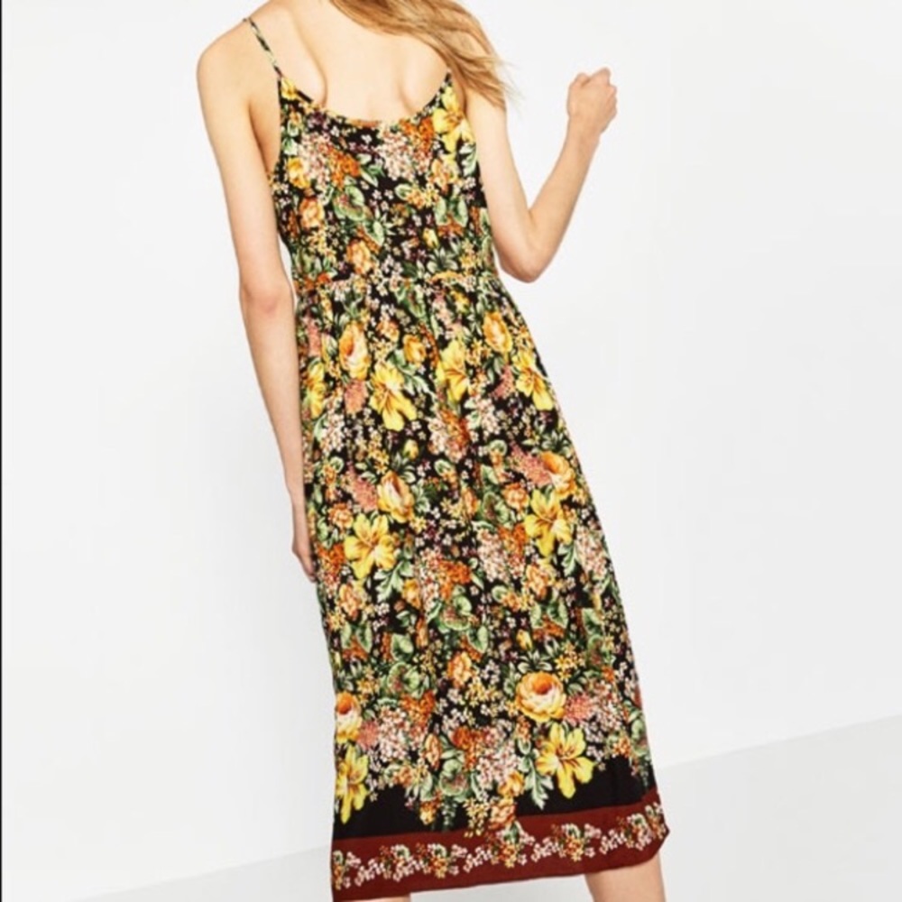 Zara Floral Print Yellow Midi Maxi Dress S Small - Picture 3 of 5