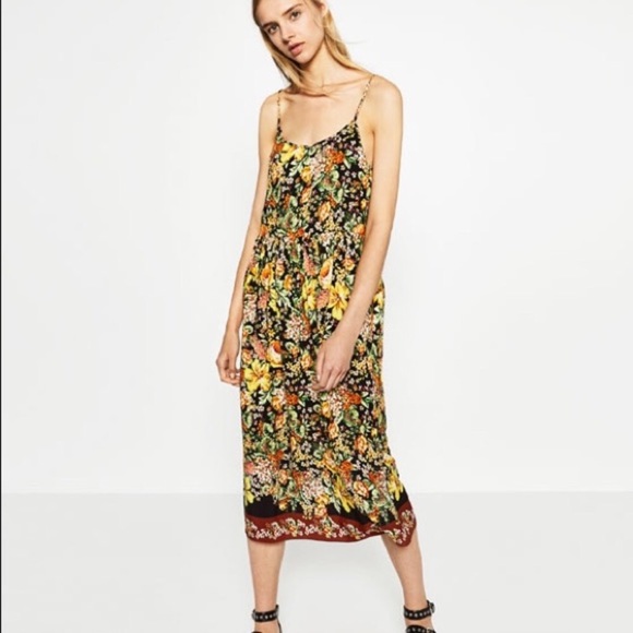 Zara Floral Print Yellow Midi Maxi Dress S Small - Picture 2 of 5