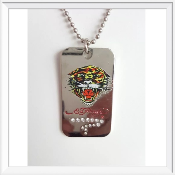 Ed Hardy Jewelry - Ed Hardy Rhinestone Tiger Dog Tag Necklace
