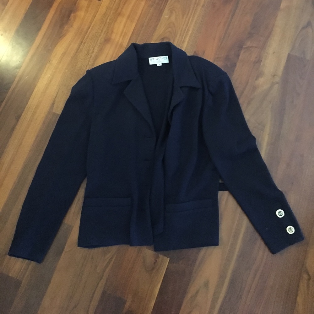 Navy blue cropped jacket with gold buttons