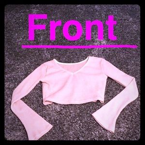 Beige long sleeve crop top v neck