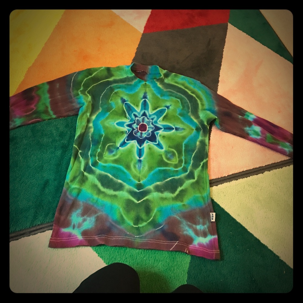 Hand tie dyed thermal long sleeve shirt TRIP OUT!!