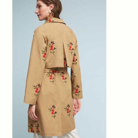 New Anthropologie Embroidered Floral Trench Coat - Picture 2 of 4