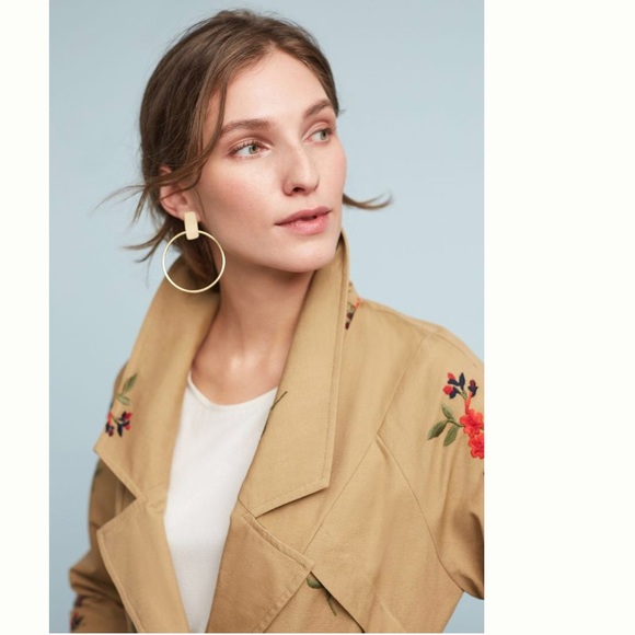 New Anthropologie Embroidered Floral Trench Coat - Picture 3 of 4