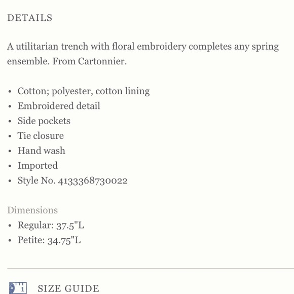 New Anthropologie Embroidered Floral Trench Coat - Picture 4 of 4