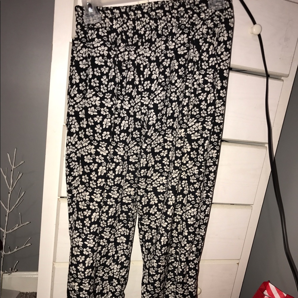 Black and white floral pants