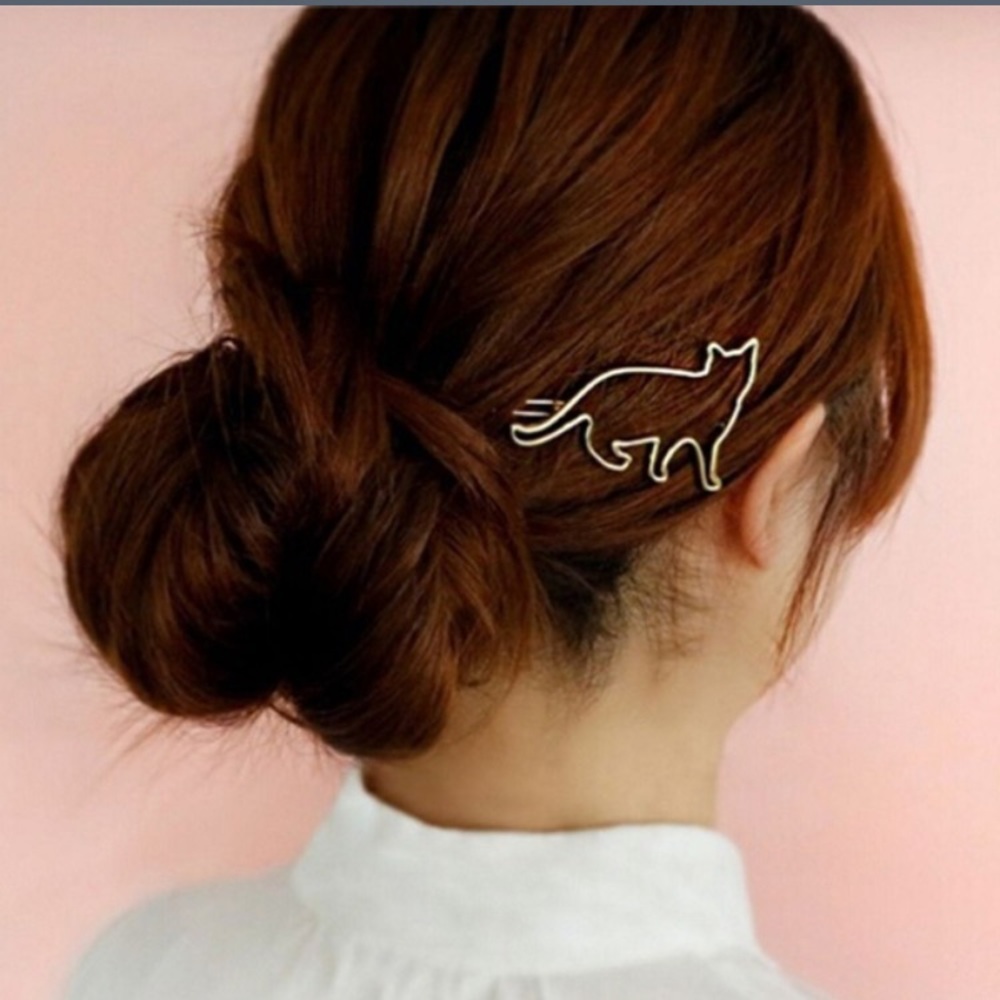 😺 Adorable Metallic Kitty Cat Silhouette Hair Clip  In Gold Or Silver 🐱
