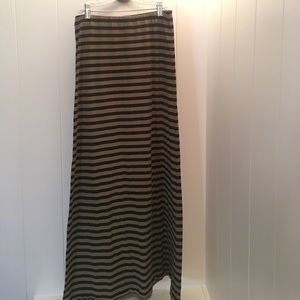 SALE Olive green and black striped maxi skirt